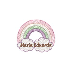 Matriz de bordado Nuvens e Arco-íris com nome