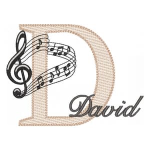 Musical Monogram Letter D Embroidery Design