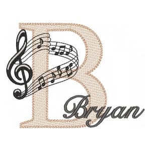 Musical Monogram Letter B Embroidery Design
