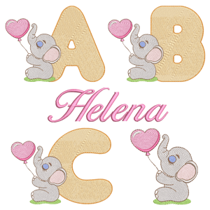 Baby Elephant Alphabet (Quick Stitch) Design Pack