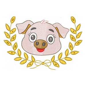 Matriz de bordado Rosto do Porquinho Com Ramos (Pontos Leves)
