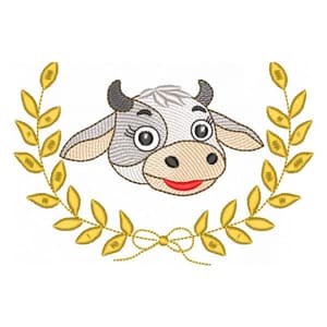 Matriz de bordado Rosto Vaquinha Com Ramos (Pontos Leves)