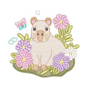 Matriz de bordado Capivara no Jardim (Pontos Leves)