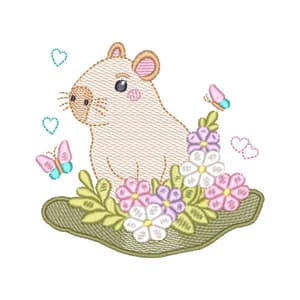 Matriz de bordado Capivara no Jardim (Pontos Leves)