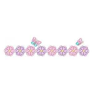 Matriz de bordado Barrado Floral com Borboletas (Pontos Leves)