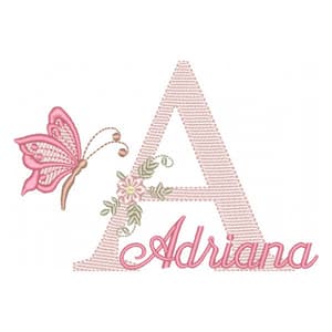 Letra A com Flores Borboleta e Nome (Pontos Leves)