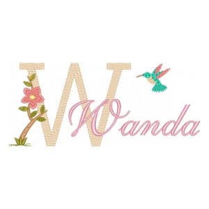  Letra W com Floral e Beija flor