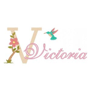 Letra V com Floral e Beija flor