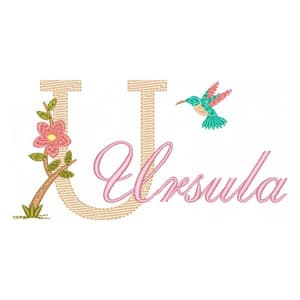  Letra U com Floral e Beija flor