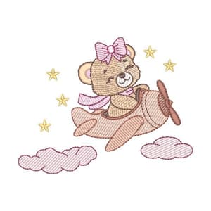 Teddy Bear on the Plane (Quick Stitch) Embroidery Design