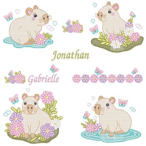 Pacote de Matrizes Capivaras no Jardim com Borboletas  (Pontos Leves)