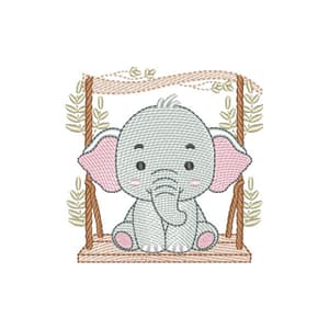 Matriz de bordado Elefante no Balanço (Pontos Leves)
