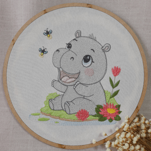 Hippo with Fireflies (Quick Stitch) Embroidery Design