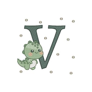 Matriz de bordado Letra V Dinossauro (Pontos Leves)