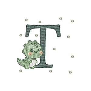 Matriz de bordado Letra T Dinossauro (Pontos Leves)