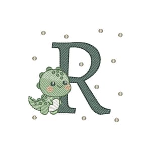 Matriz de bordado Letra R Dinossauro (Pontos Leves)