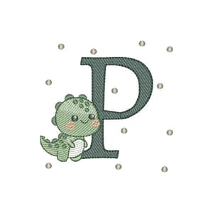 Matriz de bordado Letra P Dinossauro (Pontos Leves)