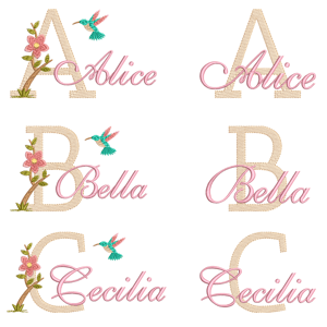 Pacote de Matrizes Alfabeto Floral com Beija-Flor