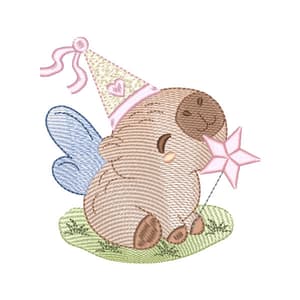 Matriz de bordado Capivara Fada Fofa (Pontos Leves)