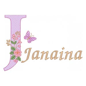 Matriz de bordado Alfabeto com Floral Letra J  (Pontos Leves)