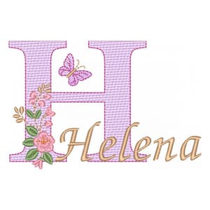 Matriz de bordado Alfabeto com Floral Letra H  (Pontos Leves)