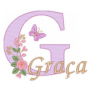 Matriz de bordado Alfabeto com Floral Letra G  (Pontos Leves)