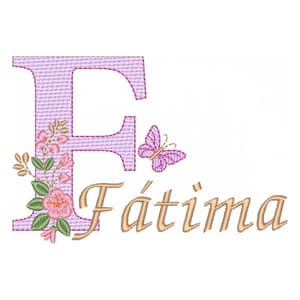 Matriz de bordado Alfabeto com Floral Letra F  (Pontos Leves)
