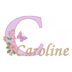 Matriz de bordado Alfabeto com Floral Letra C  (Pontos Leves)