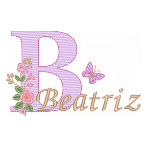 Matriz de bordado Alfabeto com Floral Letra B  (Pontos Leves)