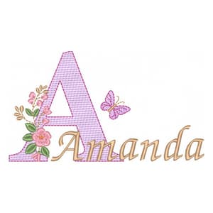 Matriz de bordado Alfabeto com Floral Letra A (Pontos Leves)