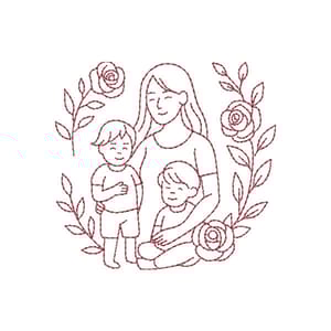 Matriz de bordado Mãe e Filhos ( Redwork)