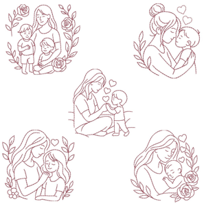 Pacote de Matrizes Ternura Mãe e Filhos (Redwork)