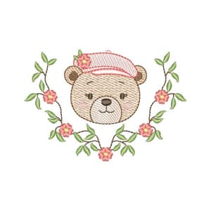 Matriz de bordado Ursinha Charmosa com Ramos Florais (Pontos Leves)