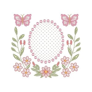 Matriz de bordado Moldura Floral com Borboletas (Pontos Leves)