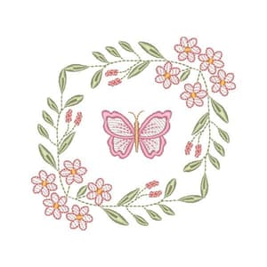 Matriz de bordado Moldura Floral com Borboleta (Pontos Leves)
