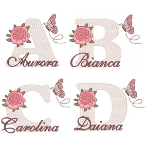 Pacote de Matrizes Alfabeto com Rosa e Borboleta (Pontos Leves)