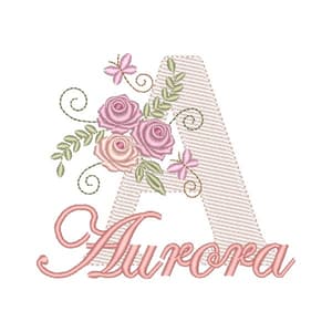 Letra A com Floral de Rosas e Borboletas (Pontos Leves)