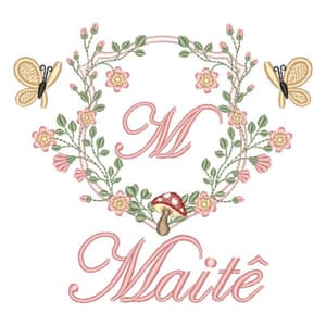 Alfabeto Letra M com Flores e Nome Editável (Pontos Leves)