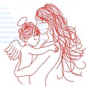 Mãe e Filho Anjo (Redwork)