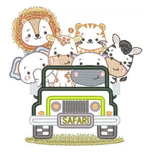 Turma Safari Minimalista no Jeep (Pontos Leves e Aplique)