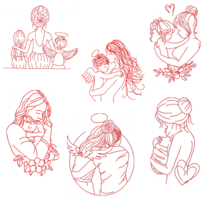  Mãe e Filhos (Redwork)