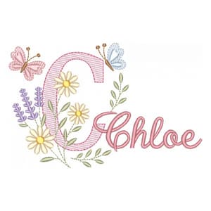 Letra C com Flores e Borboletas (Pontos Leves)