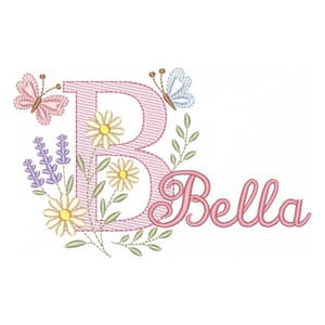 Letra B com Flores e Borboletas (Pontos Leves)