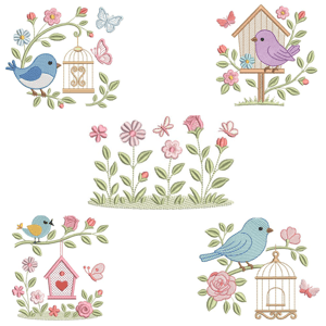  Pássaros com Floral (Pontos Leves)
