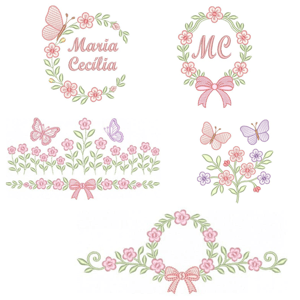  Molduras com Floral e Barrinhas
