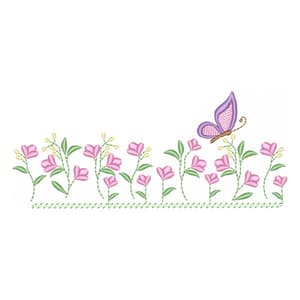 Jardim com Floral Delicado e Borboleta