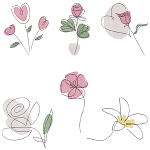  Flores Minimalistas em Contorno (Pontos Leves)