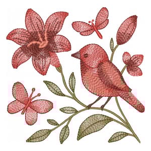 Passaro Floral Vermelho