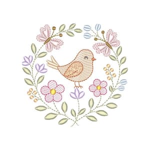 Passarinho na Moldura Floral (Pontos Leves)