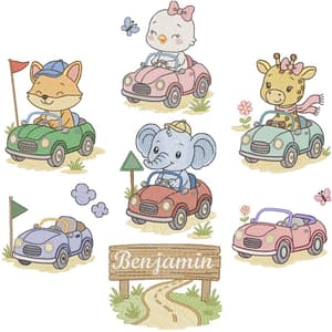  Animais Cute Passeio de Carro (Pontos Leves)